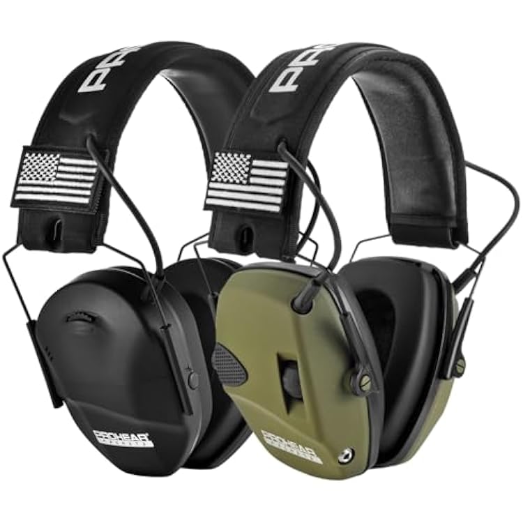 PROHEAR Electronic Shooting Ear Protection Bundle Slim Fit & Standard Fit 23dB NRR Earmuffs with 4X Sound Amplification Ideal for Range, Hunting & Mowing Black  Green 2-Pack