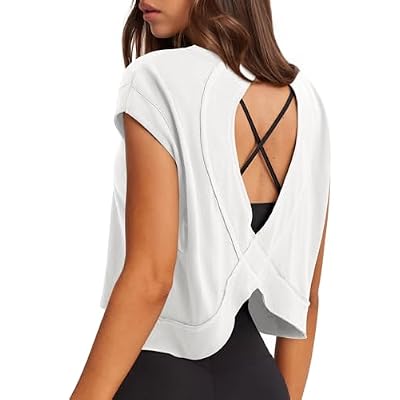 LASLULU Womens Athletic Open Back Short Sleeve T-Shirt