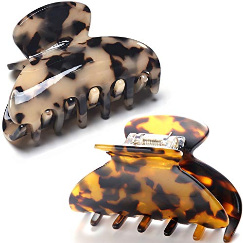 Tortoise Shell French Style hair claw clip Medium hair jaw clips for Women thick hair,2 Pack