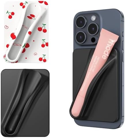 DOB SECHS 2 PCS Silicone Lip Holder Compatible with Rhode, Lipstick Lip Sleeve Stick On Phone Case Back for iPhone and Android Phones, White and Cherries, Black
