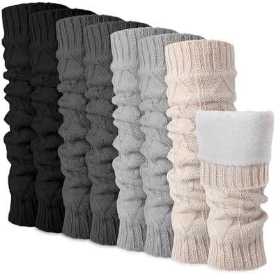 Shihanee 4 Pairs Fleece Lined Leg Warmer Thermal Comfortable Skating Leg Warmer Long Boot Socks Winter Skating Gift for Women