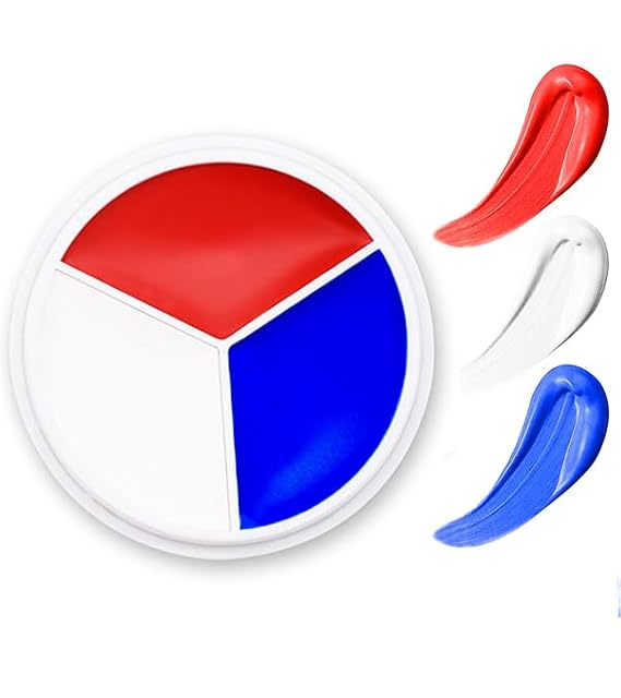 Red White Blue Face Body Paint - USA American Flag 3 Colors Makeup Face Painting Palette for America's Patriotic Events 4th of July, Independence Day, Veterans Day, Halloween, Sports Event