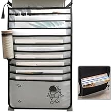 Students Desk Hanging Organizer,Oxford Under Desk Side Mount Storage Bag with Water Bottle and Pen Holder,11 Pockets Document Paper Folder Filing Magazine Rack for Classroom Supply