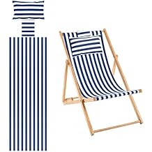 Beach Sling Chair Replacement Canvas, 16x44.5 Inch Folding Lounge Chair Fabric with Pillow for Beach/Sunbathing/Courtyard/Garden [Pinstripe Dark Blue, Only Replacement]