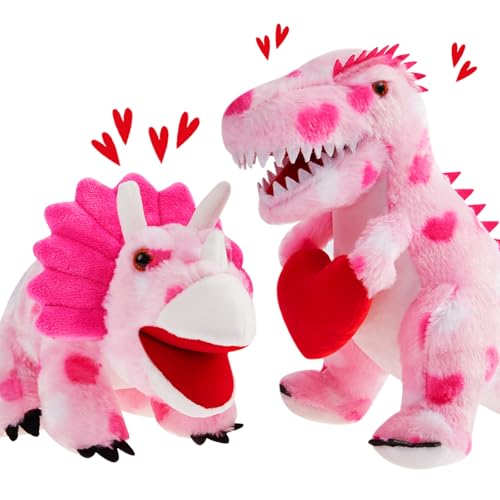 Deekin 2 Pcs Dinosaurs Valentine Stuffed Animals Kawaii Pink Dinosaur Plush Gifts Holding Heart Dinosaurs Toy for Valentines Day Party Gifts for HerLovely