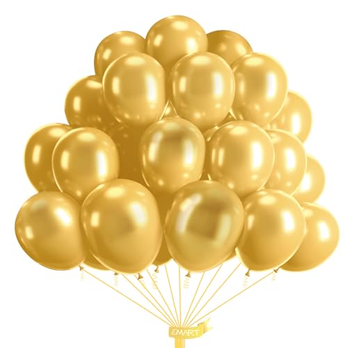 EMART 60pcs Metallic Gold Balloons 12 Inch with Ribbon, Latex Helium Quaility for Birthday, Wedding, Baby Shower, Graduation, Christmas Decor