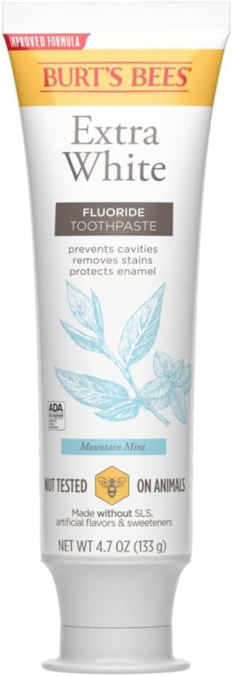 Burts Bees Toothpaste with Fluoride, Extra White, Mountain Mint, 4.7 oz