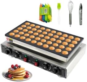 50 Holes Mini Round Pancake Maker, 1800W Commercial Non-Stick Waffle Baker with Adjustable Temperature & Time Control, Food Grade Stainless Steel Baking Machine for Home Bakery Restaurant Use