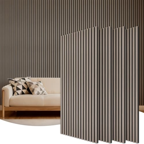 TONOR Wood Wall Panels for Interior Wall Decor, 4 Pack 47.2 x 23.631ft2 Wood Slat Acoustic Panels, Soundproof Wall Panels for Noise Cancelling and Decoration, Living Room, Bedroom, Office, Gray