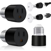 2 Pack, 3 Prong Light Socket to Plug Adapter, E26 E27 Polarized, Convert Light Bulb Socket to Outlet Adapter (Black)