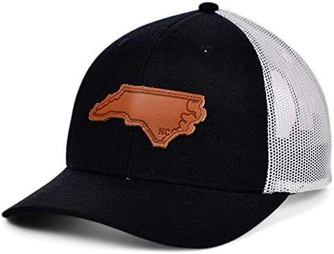 Local Crowns North Carolina Leather State Patch Curved Trucker Adjustable Black and White Snapback Cap