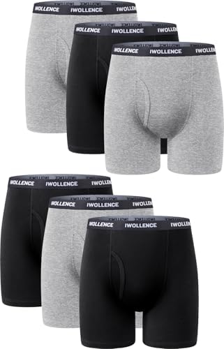IWOLLENCE Mens Boxer Briefs Breathable Soft Moisture-Wicking Cotton Underwear with Comfort Flex Waistband, Multipack