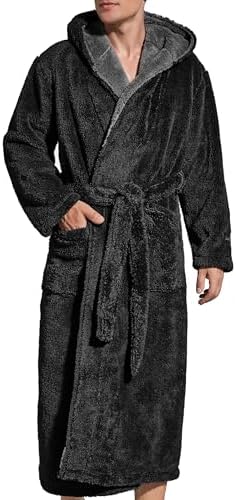 SlumberMee Mens Fleece Plush Robe with Hood Ultra Soft Fluffy Full Length Long with Pockets Luxurious House Coat
