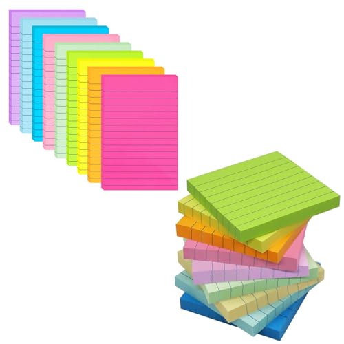 9 Pack 4X6 in Lined Sticky Notes and 9 Pack 3x3 in Lined Sticky Notes
