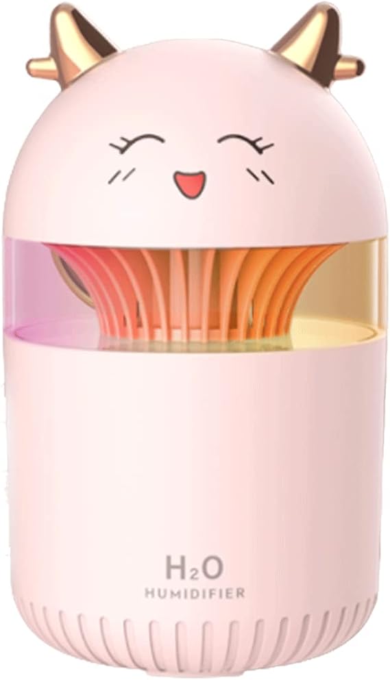 Habiba Humidifier Cute Small Essential Oil Diffuser,Prevent Dry Burning and Regular Power Off,Desktop 300ml Humidifier,7-Color Atmosphere Light Silent