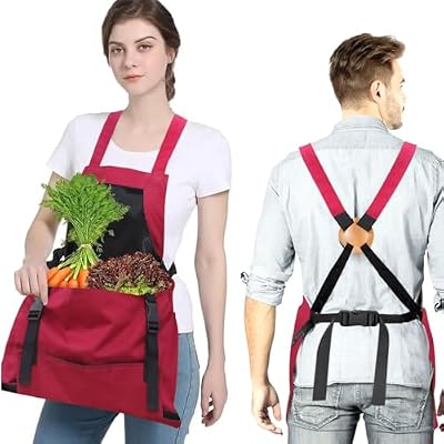 Osznmmg Gardening Apron with Pockets Gardening Apron for Harvesting Waterproof Adjustable Apron for Garden Mothers Day Gift