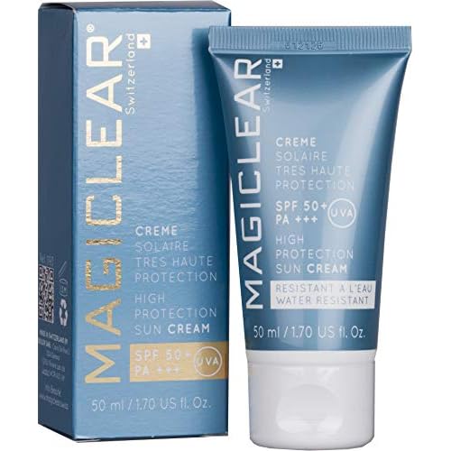Luxury face Sunscreen SPF 50 PA Daily sunblock for sensitive skin waterproof organic moisturizer mineral zink oxide suncream sun protector hypoallergenic natural Swiss brand Magiclear 1.7 Oz