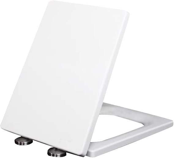 Rectangular Toilet Seat Soft Close Quick Release Install UF Heavy Duty For Square Toilet Replacement Cover Lid, White.