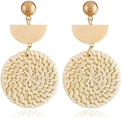 Rattan Earrings for women Summer Rattan Hoop Wicker Straw Earrings Handmade Beach Jewelry Woven Round Drop Dangle Earrings