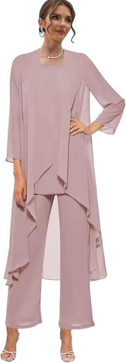 Chiffon Mother of The Bride Pant Suits for Wedding 3 Piece Formal Dress