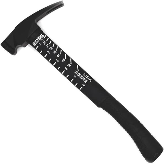 Boss Hammer Premium 4340 Steel Lip Claw Hammer with Tough Fiber Shock Absorbing Fiberglass Handle - 22 oz, Ceracote Finish, Milled Face, Non-Slip Grip - BH22STPFM