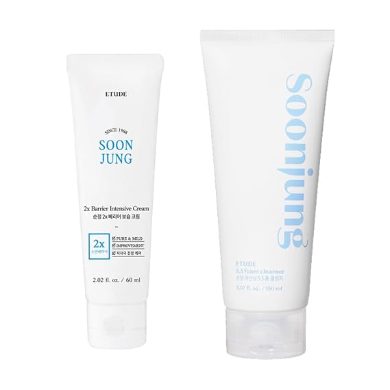ETUDE SoonJung 2x Barrier Intensive Cream Rich Moisture (2.02 fl oz) + SoonJung 5.5 Foam Cleanser (5.1 Fl Oz)