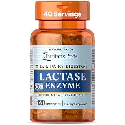 Puritans Pride Lactase Enzyme, Milk and Dairy Digestant, Dietary Supplement Support for Digestion, and Cellular Energy Support, 40 Day Supply, 120 Softgels