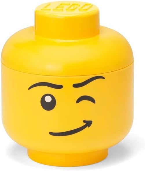 LEGO Storage Head Small, Stackable Storage Box, 6.3 x 6.3 x 7.28 in., Winking Boy