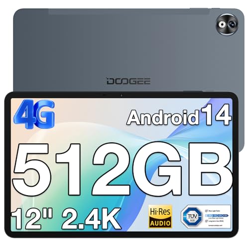 DOOGEE T40PRO Tablet 12 inch,Android 14 Tablets, 512GB ROM20GB RAM Tablet with 2.4K Display,Helio G99 Octa Core,18W Fast Charging,10800mAh Large Battery,Tablets with 2.4G&5G WiFi4G Dual SIMFM