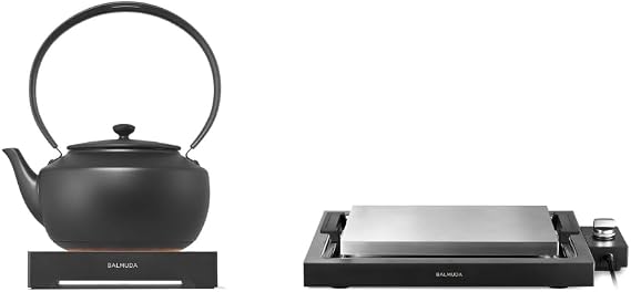 BALMUDA Combo Pack: MoonKettle Black & The Teppanyaki | Electric Kettle with Temp Control & 6.6mm Cladding Plate Hot Plate with Precise Temperature Control