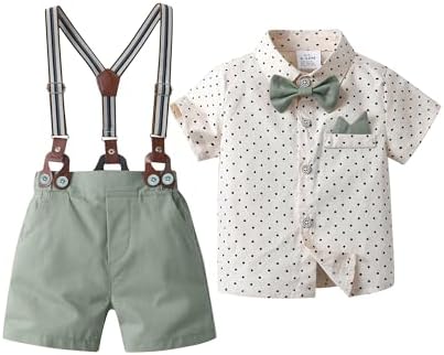Baby Boys Shorts Sets,Infant Shirt  Shorts  Bow Tie  Suspenders,Toddler Summer Gentleman Outfits
