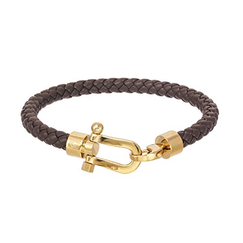 Giorgio Milano 1520 Stainless Steel with Braided Genuine Leather Bracelet