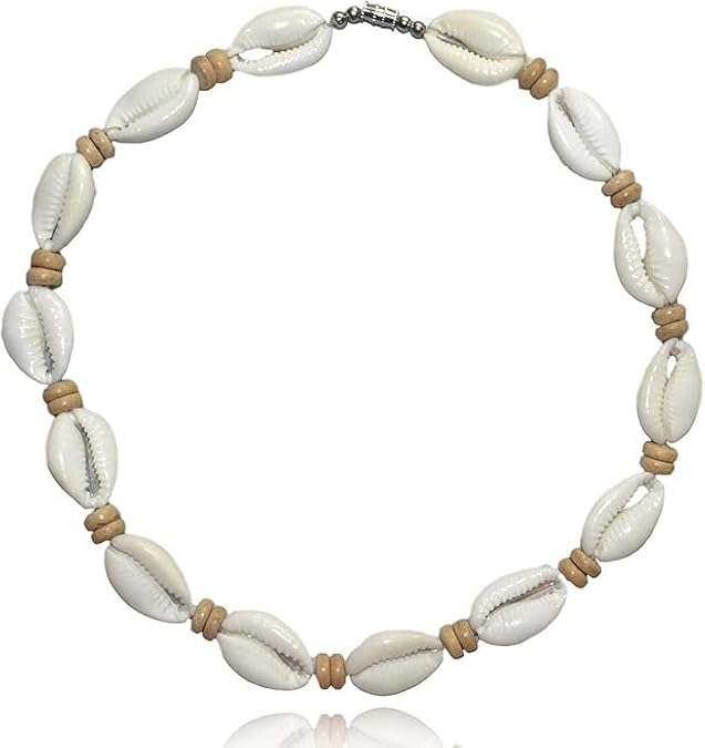Native Treasure Mens and Womens Natural Cowrie Conch Shell Necklace with Real Brown Coco Beads Tropical Jewelry Summer Beach Surfer Necklace