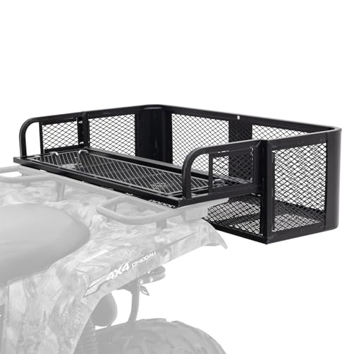 Titan Ramps Rear ATV Cargo Carrier Basket 150 lb Capacity Universal Storage Rack, Steel Mesh Surface