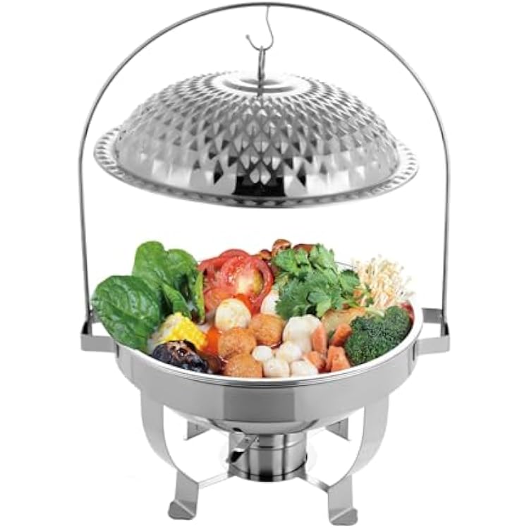 Chafing Dishes,Round Stainless Steel Chafing Dish Buffet Set with Glass Lid and Holder,Buffet Warmers Sets Buffet Servers and Warmers Set Warming Tray for Parties Silver 6.3QT, AK2-969