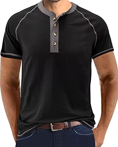 SEGANUP Mens Henley Shirt Short Sleeve Casual Slim Fit Lightweight Raglan Sleeve Basic Button Shirts T-Shirt