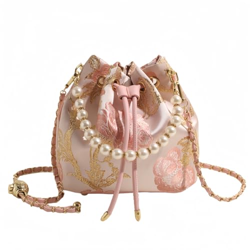 Bucket Bag for Women, Small Pearl Drawstring Handbags, Hobo Purse
