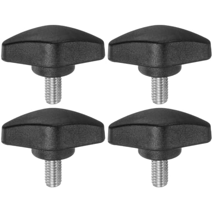 HARFINGTON 4pcs Tee Wing Knobs Thumb Screws M6 x 12mm Standard Male Thread Plastic T Knobs Handles Hand Clamping Knobs Grip Thumbscrew, Black