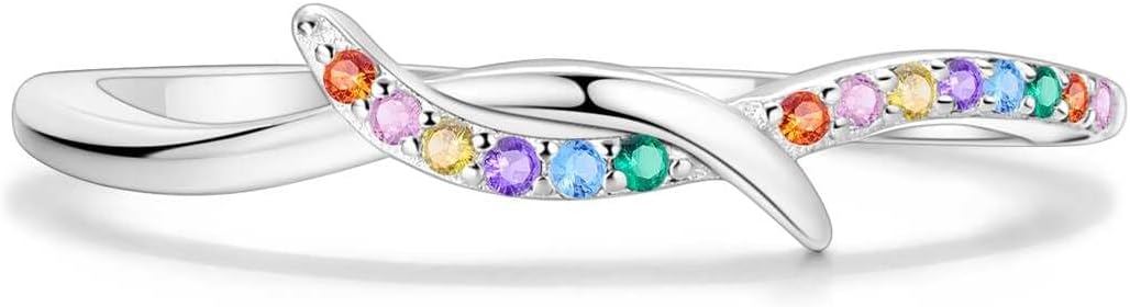 LAZA 925 Sterling Silver Ring for Women, Sterling Silver with Clear Cubic Zirconia Colorful Ring Cute Round Size 8