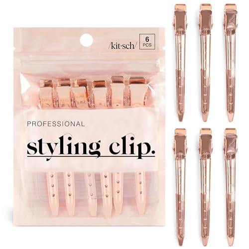 Kitsch Professional Alligator Clips for Hair Styling 3.5 Aluminum Hair Sectioning Clips for Salon & Makeup Application | Ideal Gifts for Women Rose Gold, 6 Pcs