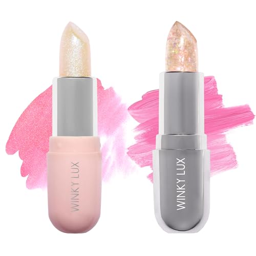 Winky Lux Unicorn & Confetti Glimmer Balm Duo Hydrating pH Lip Balms with Color Changing Pink Tint, Subtle Sparkle, Vanilla Scent, Vegan & Cruelty-Free