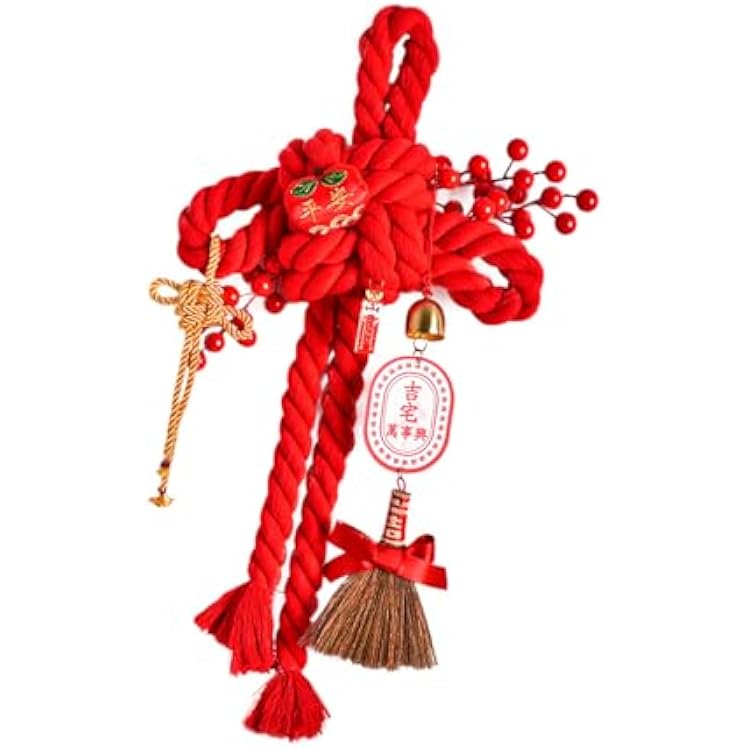 Chinese Knot Hanging Ornament Handmade Braided Knot with Artificial Berries for Housewarming Spring Festival Decoration
