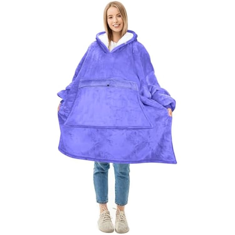 Solaris Oversized Wearable Blanket Hoodie with Pet Pocket, Warm Super Soft Cozy Sherpa Sweatshirt Hoodie for Women Men, Best Gift for Your Loves, Purple
