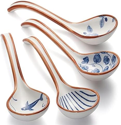 Asian Soup Spoons Set Ceramic Ramen Spoon Korean Spoons Japanese Soup Spoon | for Ramen Noodles Pho Miso Dumpling 4pcs