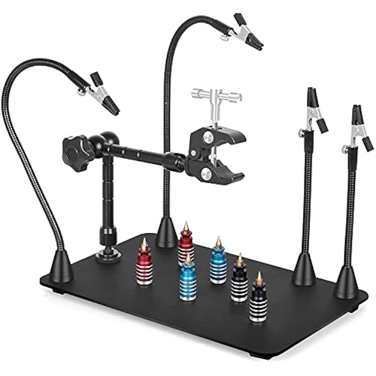 NOEVSBIG Magnetic Helping Hands Soldering Station with Large & Heavy Duty Base,2.16-inch Jaw Opening Soldering Clamp,4 PCB Holders,4 Flexible Arms Helping Hands for Electronic Repair Soldering Jewelry