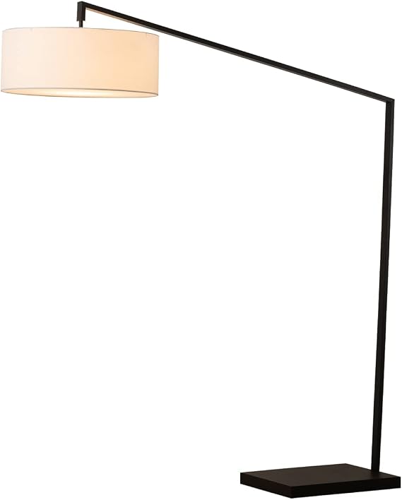 Stretch Arc Floor Lamp by Nova of California - 87" Matte Black, Step Switch, Rectangular Marble Base, Mid-Century Modern Lamp for Stylish Home Lighting