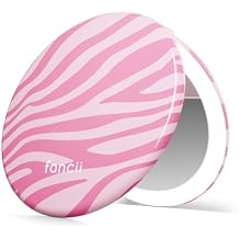 Fancii Taylor LED Lighted Travel Makeup Mirror, Rechargeable, 10x 1x Magnifying, Tru-Glow Lighting System, XL Large 5 Wide | Compact Mirror for Purses Blush Zebra