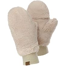 C.C Women's Faux Fur Wrist Length Fingerless Sherpa Lined Convertible Mittens Gloves