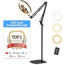Latest Ring Light with Stand Tripod for iPhone, Overhead Phone Camera Mount with Light and Phone Holder Stand for Recording, 10 Selfie Light for Video,Streaming,Photography, Tiktok, YouTube