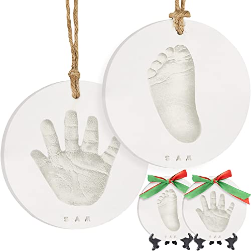 Baby Hand and Footprint Kit Girls, Boys - Personalized Babys First Christmas Ornament Kit, Newborn Gifts for New Mom, Cute Shower Gifts for Mothers Day, Easy to Use Handprint Ornaments Glaze Finish